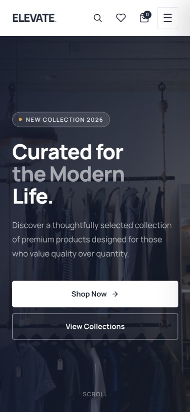 ภาพหน้าจอ Elevate Commerce บนมือถือกว้าง 375 พิกเซล