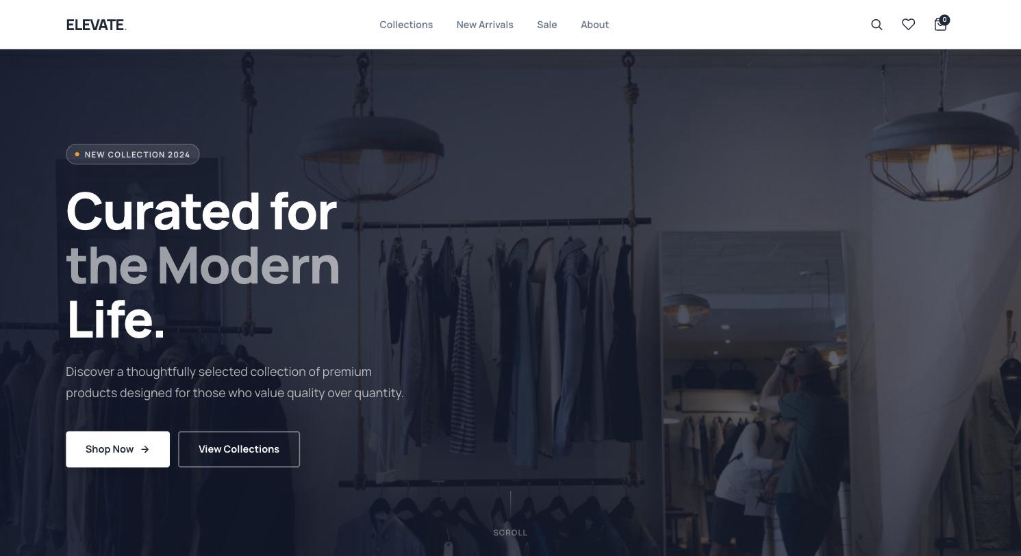 Elevate Commerce live page screenshot.
