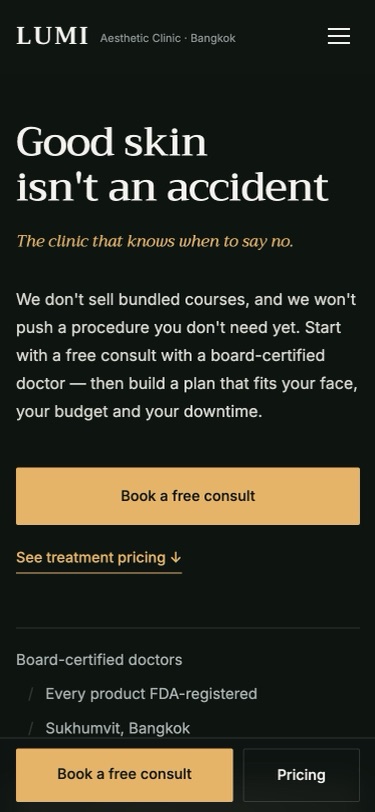 ภาพหน้าจอ LUMI Clinic บนมือถือกว้าง 375 พิกเซล