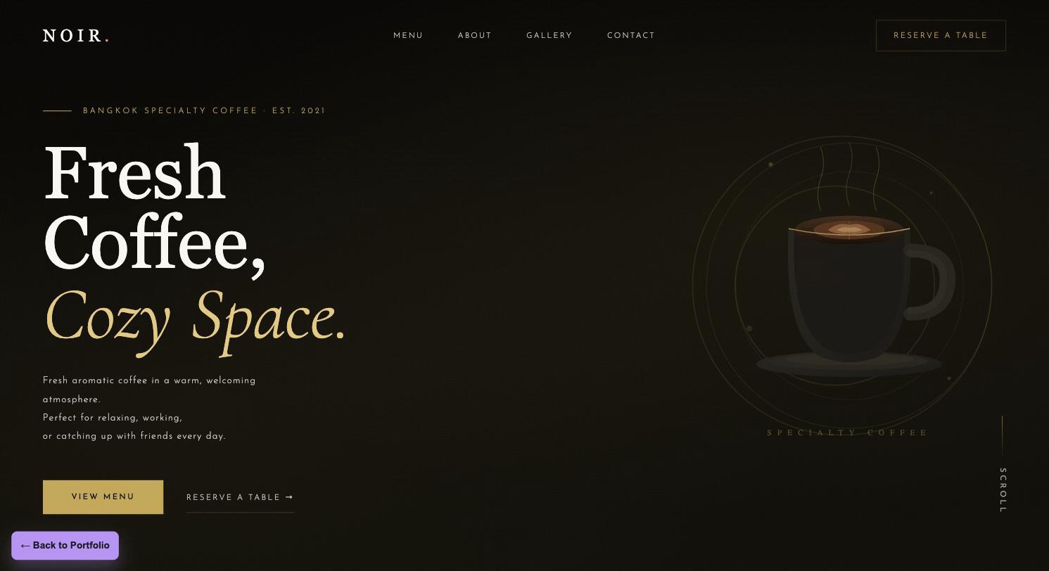 NOIR Coffee live page screenshot.