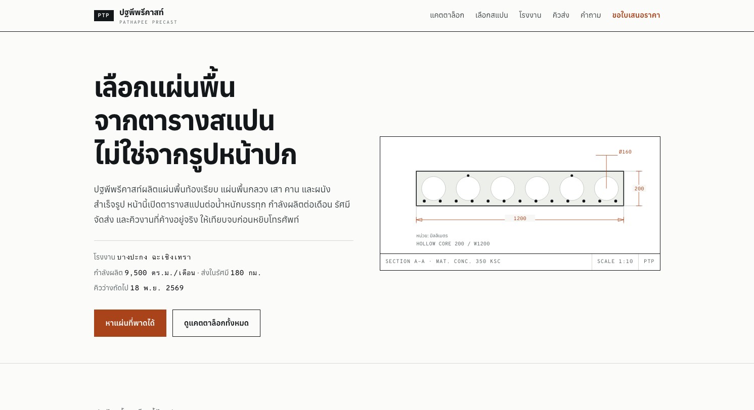 Pathapee Precast live page screenshot.