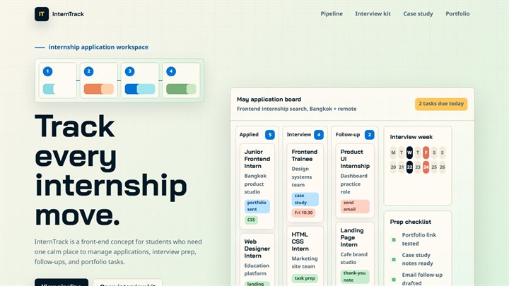 InternTrack internship tracker UI